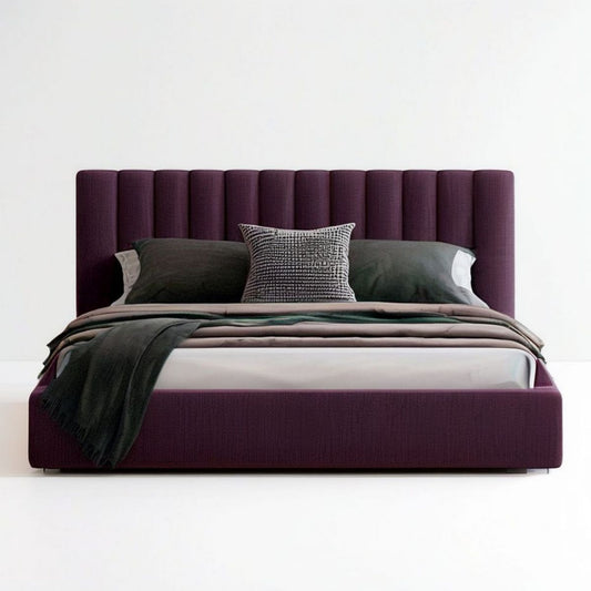 Gepolstertes Doppelbett Violett 180 x 200 cm mit vertikalem Kopfteil