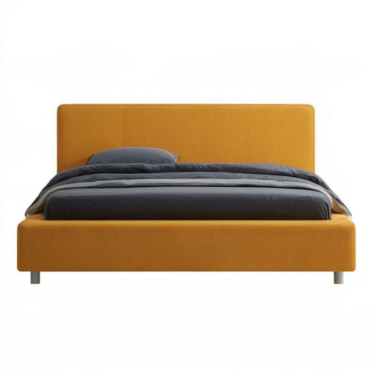 Gepolstertes Doppelbett mit Kopfteil, 160 x 200 cm, Senfgelb