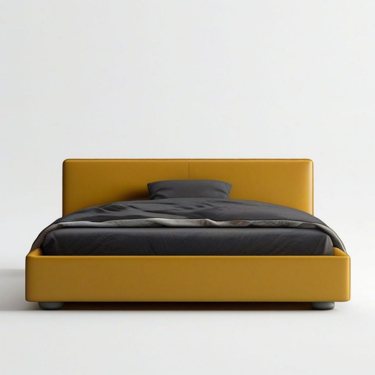 Gepolstertes Doppelbett 180 x 200 cm aus PU-Kunstleder, Senfgelb