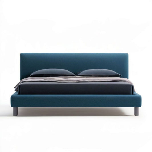 Gepolstertes Bettgestell 180 x 200 cm Dunkelblau mit Kopfteil