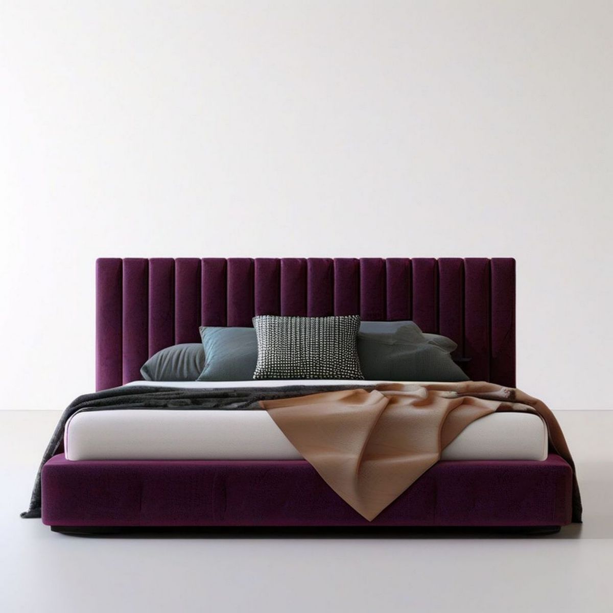 Doppelbett 180 x 200 cm in Bordeauxrot mit Samtbezug und gepolstertem Kopfteil