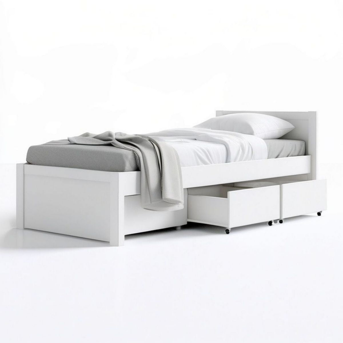 Einzelbett mit 2 Stauraumschubladen 90 x 200 cm Weiss