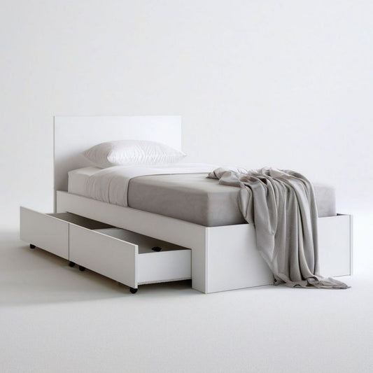Einzelbett Weiss mit 3 Schubladen, 90 x 200 cm, MDF