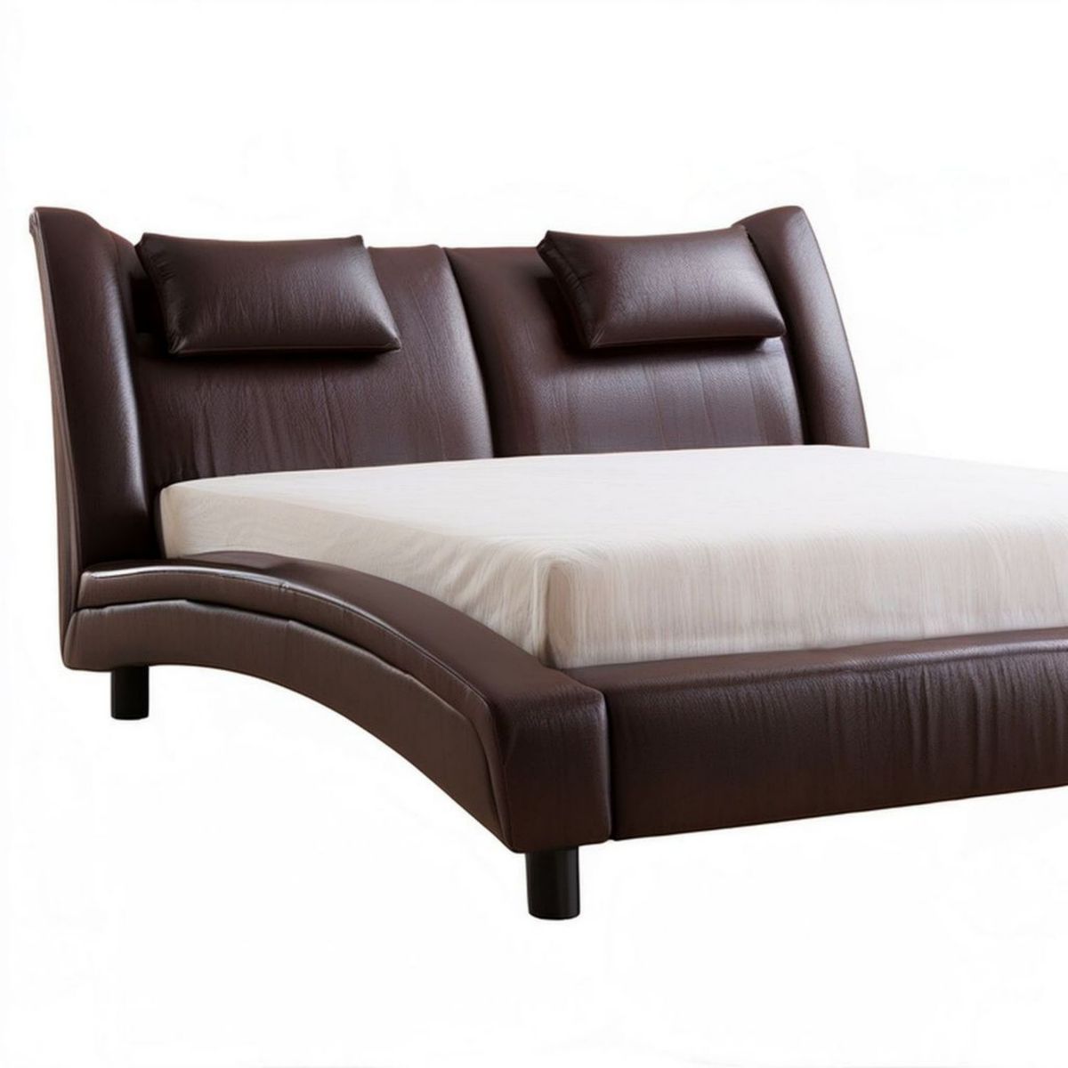 Doppelbett 180 x 200 cm aus dunkelbraunem PU-Kunstleder mit gepolstertem Kopfteil
